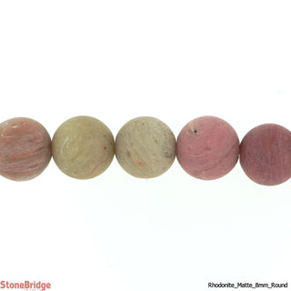 Rhodonite Matte - Round Strand 15" - 8mm from Stonebridge Imports