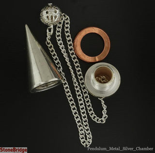 Silver Colour Metal Secret Chamber Point Pendulum with Copper Ring and Chain    from Stonebridge Imports