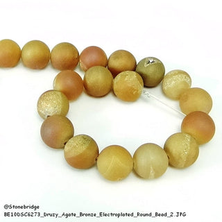 Druzy Agate Bead Bracelet 7" - 10mm Bronze Electroplated (Enhanced) from Stonebridge Imports