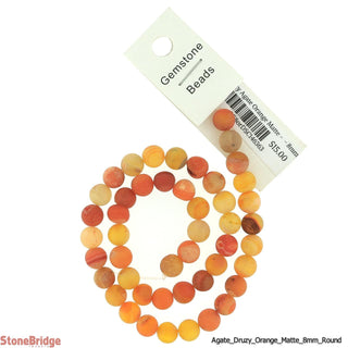 Druzy Agate Bead Bracelet 15" - 8mm Orange Matte (Enhanced) from Stonebridge Imports