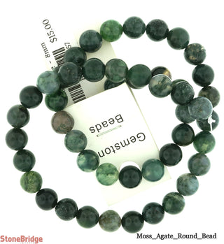 Moss Agate - Round Strand 15" - 8mm from Stonebridge Imports