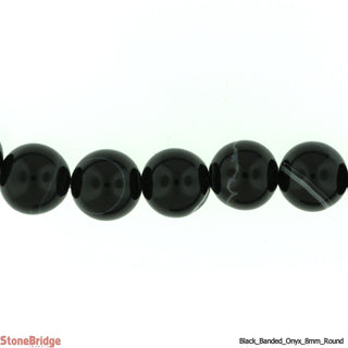 Black Onyx Banded - Round Strand 15" - 8mm from Stonebridge Imports