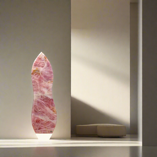 Rose Quartz Flame Sculpture on Stand U#1 - 77 lb - 38" tall    from Stonebridge Imports