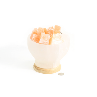 Selenite Lamp Bowl with Orange Chips - 6"    from Stonebridge Imports
