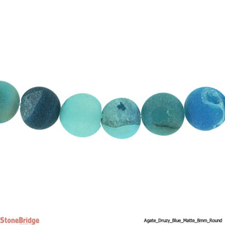 Druzy Agate Bead Bracelet 15" - 8mm Blue Matte (Enhanced) from Stonebridge Imports
