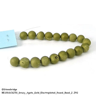 Druzy Agate Bead Bracelet 7" - 10mm Gold Electroplated (Enhanced) from Stonebridge Imports