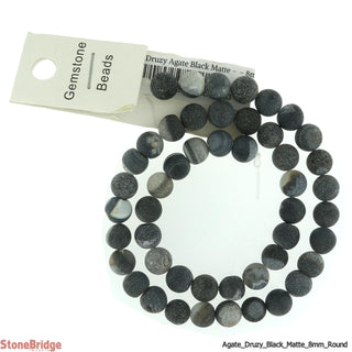 Druzy Agate Bead Bracelet 15" - 8mm Black Matte (Enhanced) from Stonebridge Imports