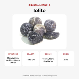 Iolite Tumbled Stones - India crystal meaning: intentions, chakras, zodiac and origin