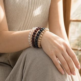 Brecciated Jasper bead bracelet stacked with other bead bracelets on the wrist