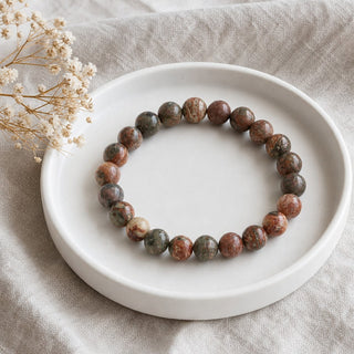 Leopardskin Jasper bead bracelet, lifestyle photo