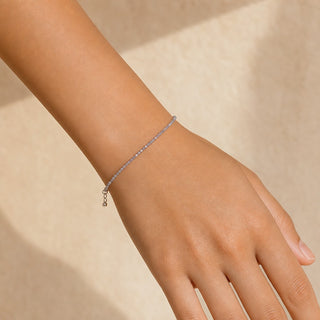 Labradorite bead bracelet worn on the wrist, close-up