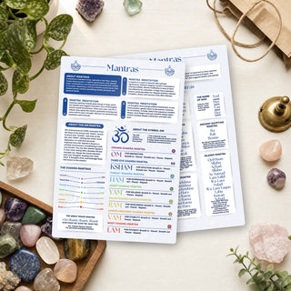 Mantras QuickStudy Guide front and back on a shop counter