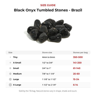 Black Onyx Tumbled Stones - Brazil size guide: stone size and number of stones per bag