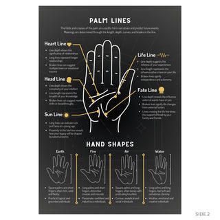 Palm reading side 2: Heart, Head, Life, Fate and Sun lines, plus Earth, Fire, Air and Water hand shapes