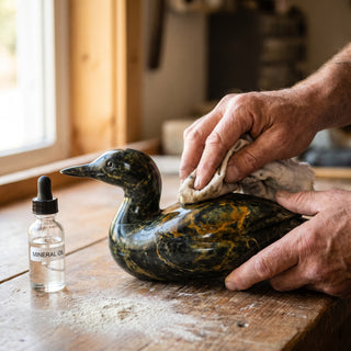 Beginner Animal Carving Kit - oiling a finished soapstone carving