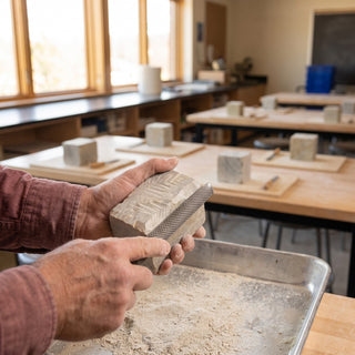 3x3x5 Carving Block - art teacher demonstrating soapstone carving