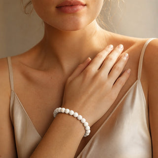 Porcelain White Faceted Round Bracelet - 8mm from Stonebridge Imports