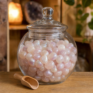 Rainbow Aura Rose Quartz Tumbled Stones (Enhanced) from Stonebridge Imports
