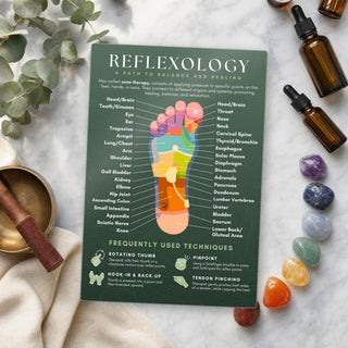 Reflexology QuickStudy Guide laid out with crystals and props