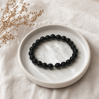 Silver Sheen Obsidian bead bracelet, lifestyle photo