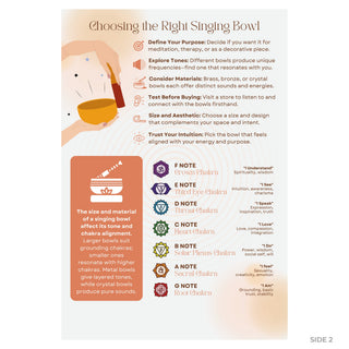 Sound healing guide back: tips for choosing a singing bowl and chart of notes matched to seven chakras