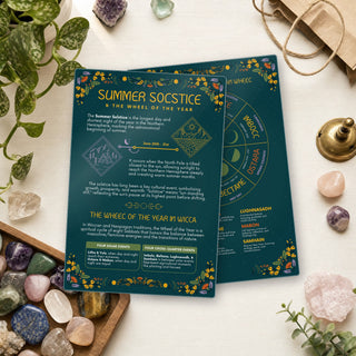 Summer Solstice & the Wheel of the Year QuickStudy Guide front and back on a shop counter