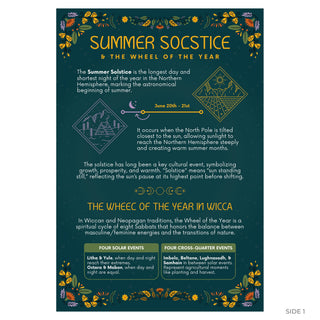 Summer Solstice guide front: solstice explained with June 20th to 21st date and intro to the Wheel of the Year