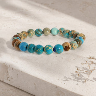 Turquoise Impression Jasper Round Bracelet - 8mm (Enhanced) from Stonebridge Imports