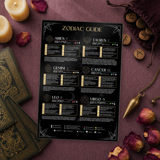 Zodiac QuickStudy Guide laid out with crystals and props