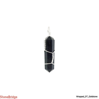 Blue Goldstone Double Terminated Point Wrapped - Silver Plated Pendant    from Stonebridge Imports