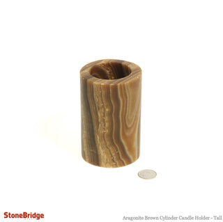 Aragonite Brown Round Candle Holder - Tall    from Stonebridge Imports