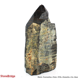 Black Tourmaline & Hematite Cut Base, Polished Point U#53    from Stonebridge Imports