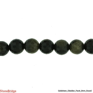 Obsidian Gold Sheen Faceted - Round Strand 15" - 8mm    from Stonebridge Imports