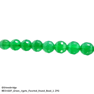 Green Agate Faceted - Round Strand 15" - 8mm    from Stonebridge Imports