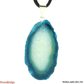 Teal Agate Slice Necklace on suede cord    from Stonebridge Imports