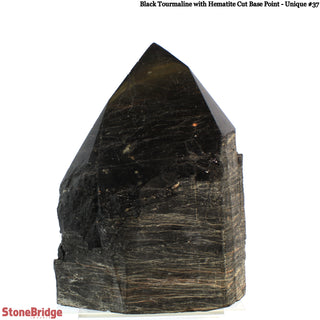 Black Tourmaline & Hematite Cut Base, Polished Point U#37    from Stonebridge Imports