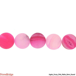 Druzy Agate Pink Matte - Round Strand 15" - 8mm    from Stonebridge Imports