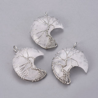 Clear Quartz Crescent Moon Tree of Life Wire Wrapped Pendants    from Stonebridge Imports