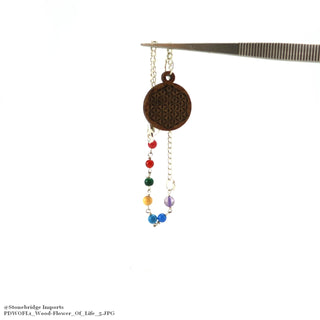 Flower of Life Wood Pendulum with Chakra Beads on Chain    from Stonebridge Imports