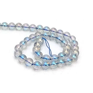 Clear Quartz -Bluish Opal Electroplated - Round Strand 15" - 8mm    from Stonebridge Imports