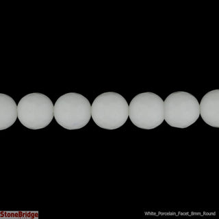 White Porcelain Faceted - Round Strand 15" - 8mm    from Stonebridge Imports
