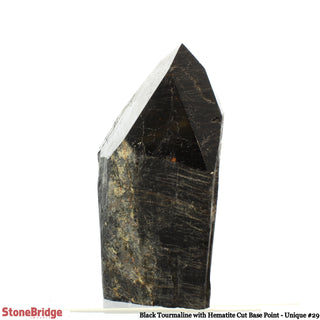Black Tourmaline & Hematite Cut Base, Polished Point U#29    from Stonebridge Imports