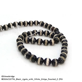 Black Agate With White Stripe Faceted - Round Strand 15" - 8mm    from Stonebridge Imports