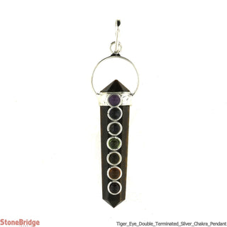 Tiger's Eye Double Point with Chakra Stones - Silver Plated Pendant    from Stonebridge Imports