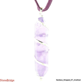 Amethyst Double Terminated With Coil Wrapper Necklace On Suede Cord    from Stonebridge Imports
