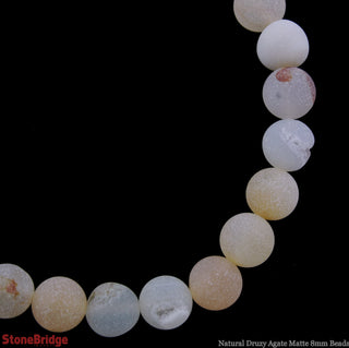 Druzy Agate Natural Matte - Round Strand 15" - 8mm    from Stonebridge Imports