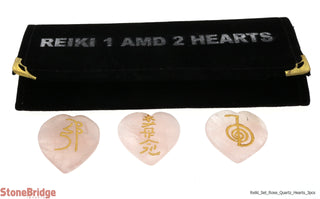 Rose Quartz Reiki Hearts engraved with symbols - 1" to 1 1/2"    from Stonebridge Imports