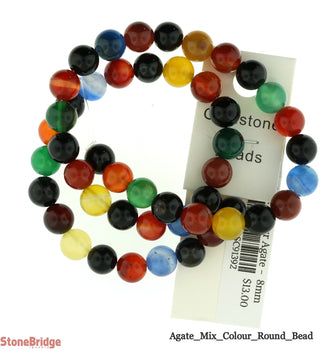 Mix Colour Agate - Round Strand 15" - 8mm    from Stonebridge Imports