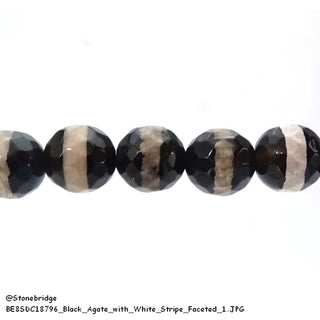 Black Agate With White Stripe Faceted - Round Strand 15" - 8mm    from Stonebridge Imports