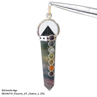 Fluorite Double Point with Chakra Stones - Silver Plated Pendant    from Stonebridge Imports